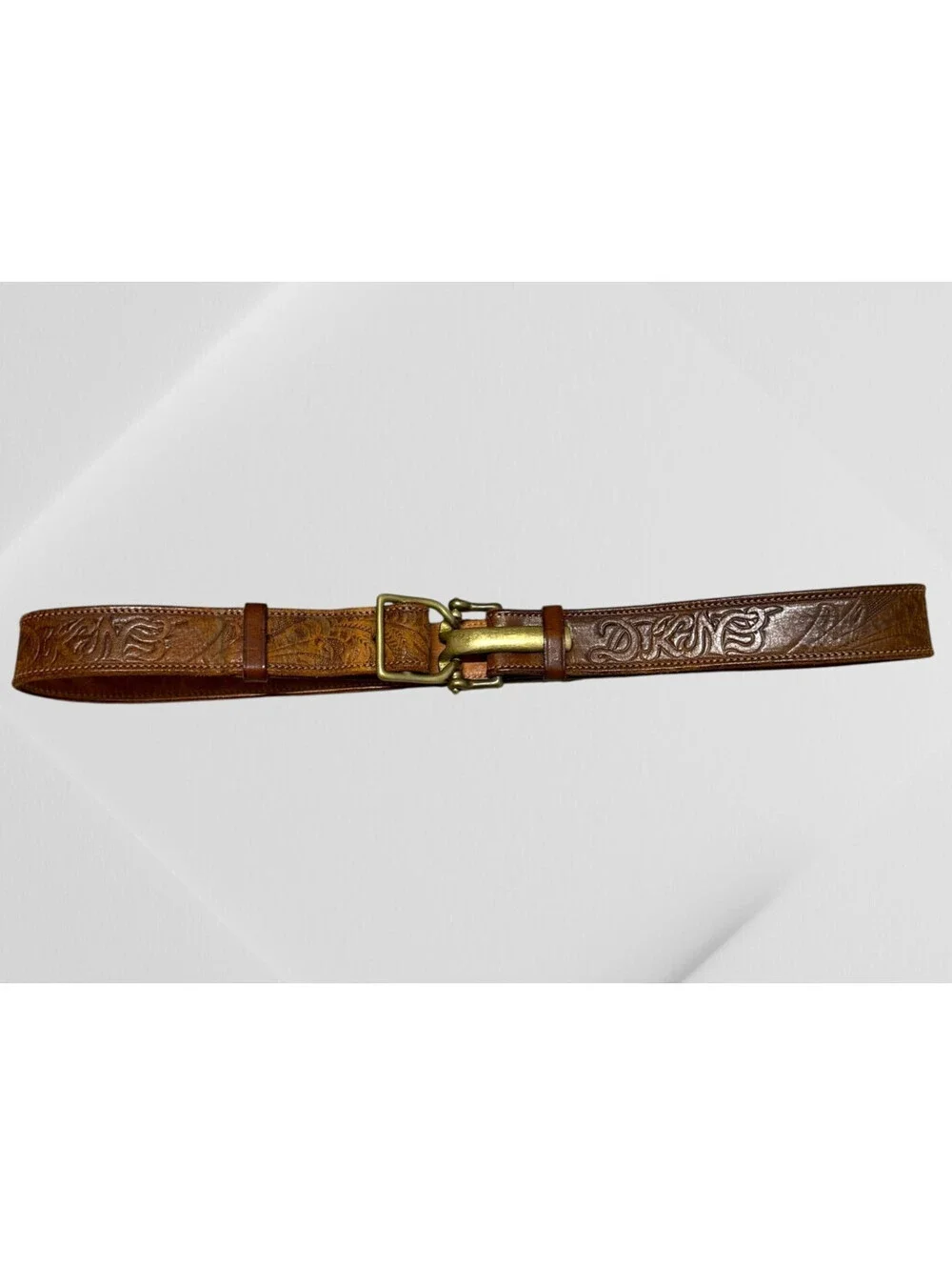 DKNY Womens P/S Western Leather Handtooled Belt Brass Buckle Y2K M/L